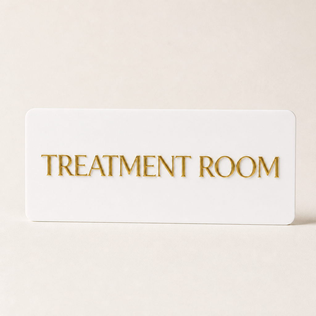 Custom 3D Acrylic Door Sign WiseTap 14 x 8 in white gold TREATMENT ROOM