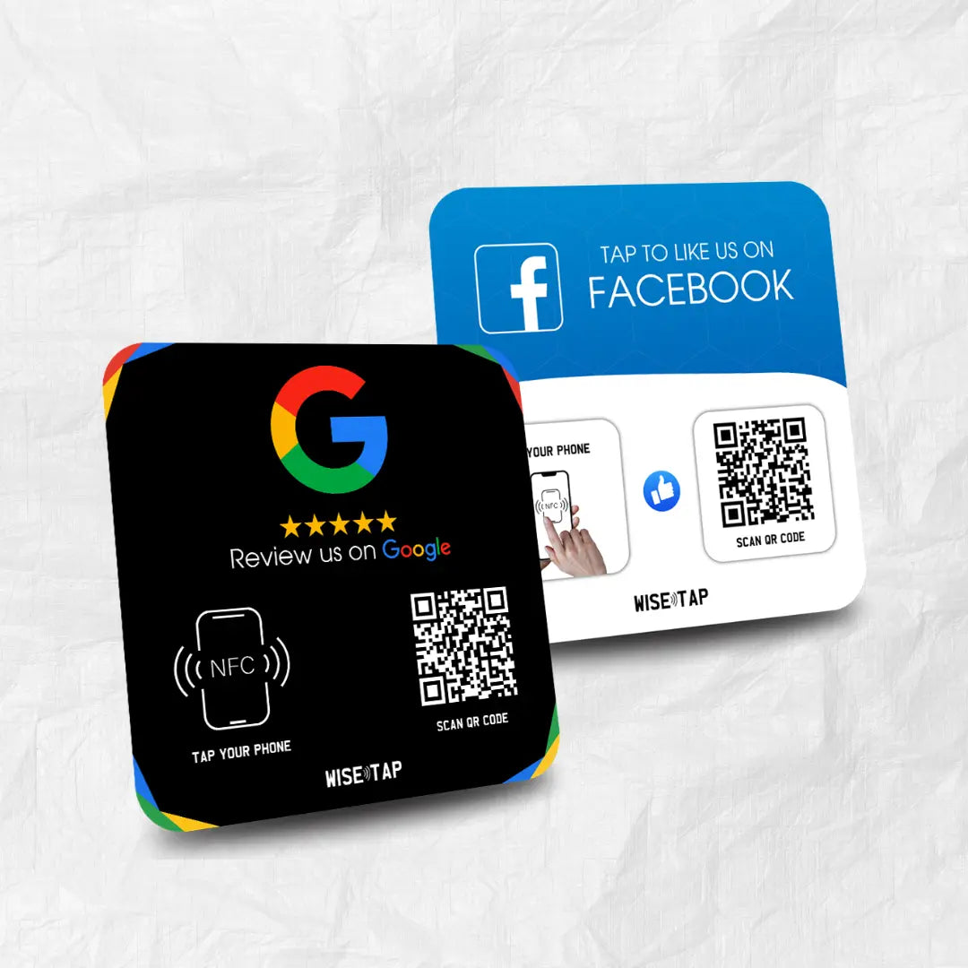 Facebook Tap To Follow NFC Table Plate and Dark Google NFC Table Plate