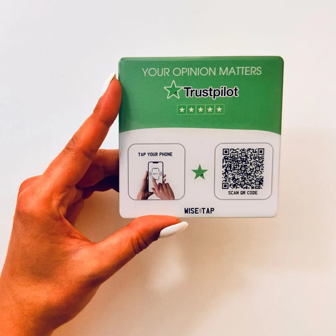 NFC Table Plate linking to Trustpilot for streamlined reviews and enhanced online reputation