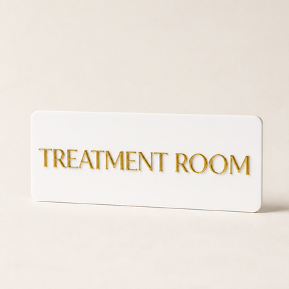 Custom 3D Acrylic Door Sign WiseTap white plaque raised mirror-gold TREATMENT ROOM
