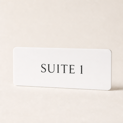 Custom 3D Acrylic Door Sign WiseTap white plaque flat black SUITE 1