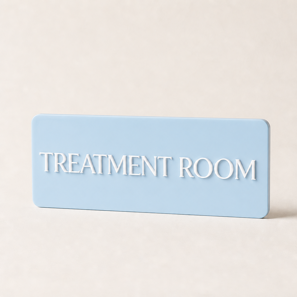 Custom 3D Acrylic Door Sign WiseTap baby blue plaque white raised TREATMENT ROOM
