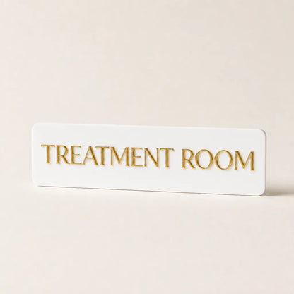 Custom 3D Acrylic Door Sign WiseTap 25 x 7.5 cm white gold TREATMENT ROOM