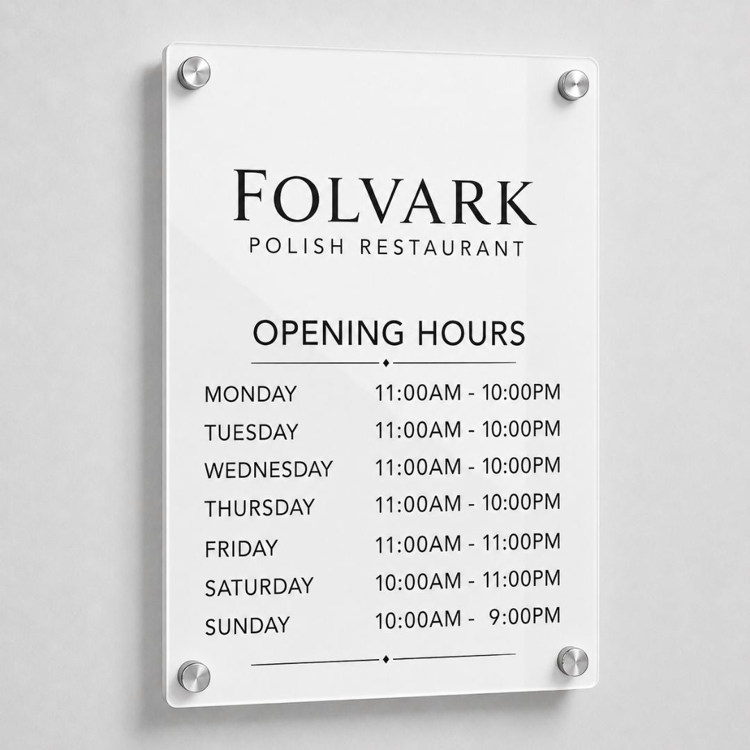 Custom Acrylic Business Hours Sign