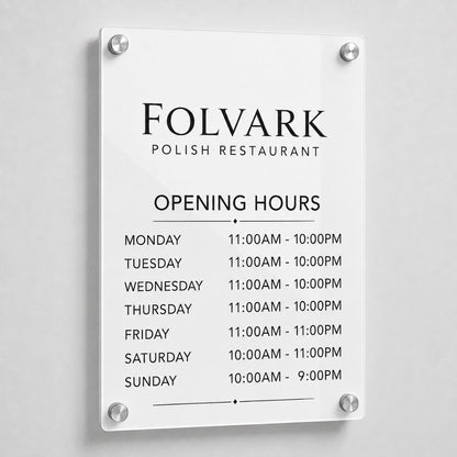 Custom Acrylic Business Hours Sign