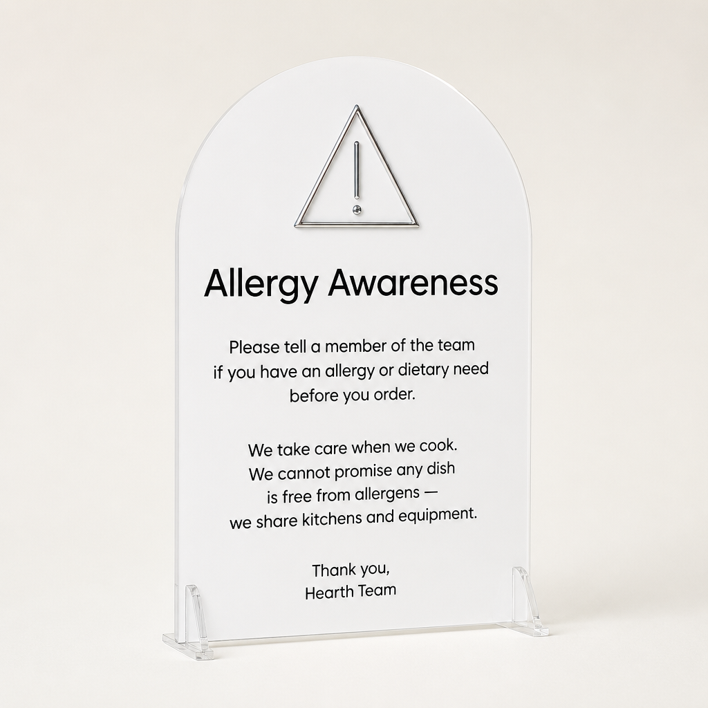 Custom Acrylic Allergy Awareness Stand white glossy front | WiseTap