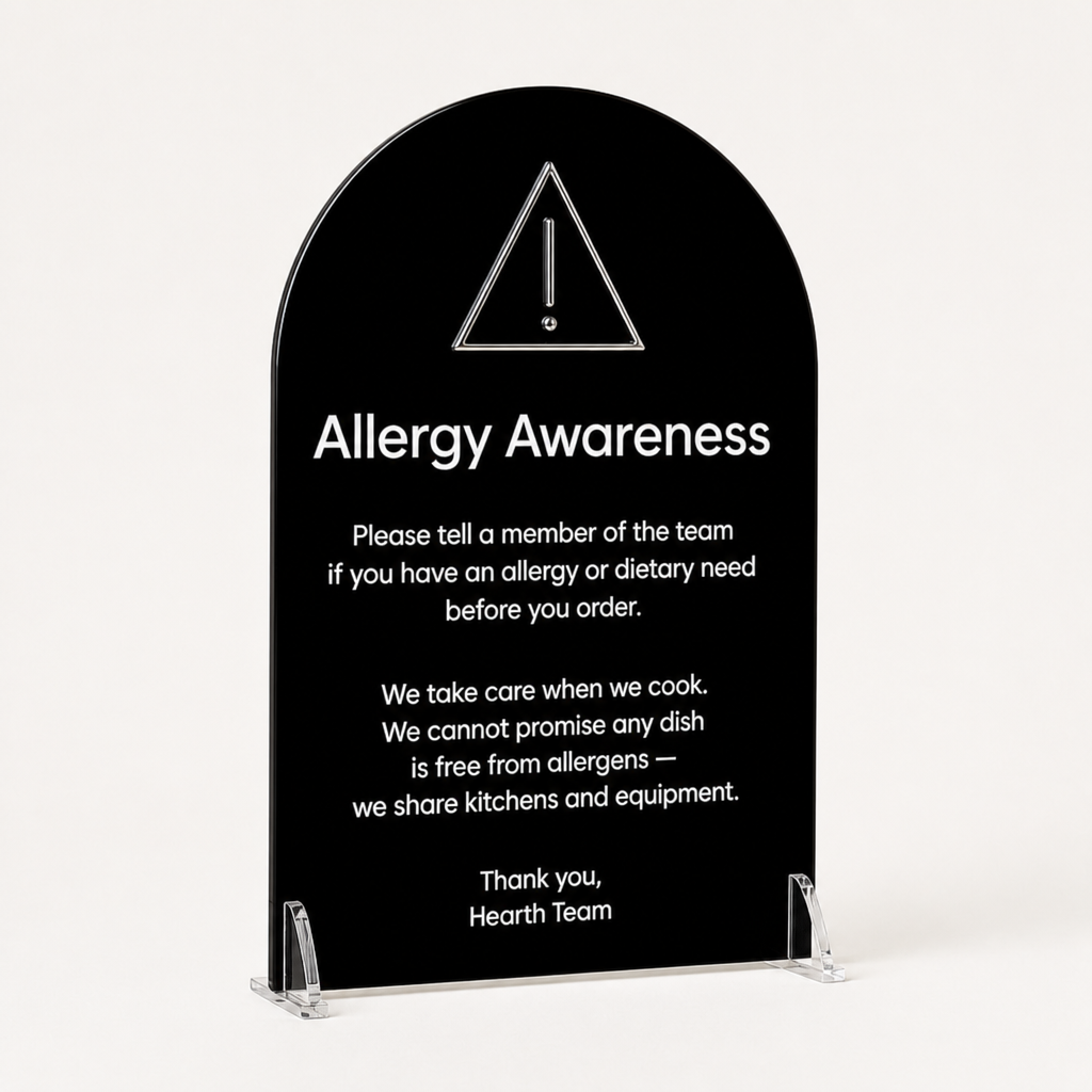 Custom Acrylic Allergy Awareness Stand black glossy front | WiseTap