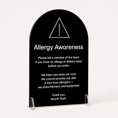 Custom Acrylic Allergy Awareness Stand black glossy front | WiseTap