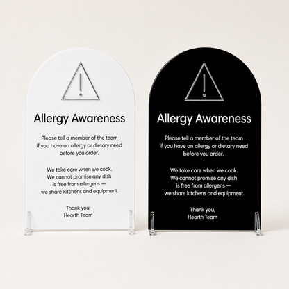 Custom Acrylic Allergy Awareness Stand white and black pair | WiseTap