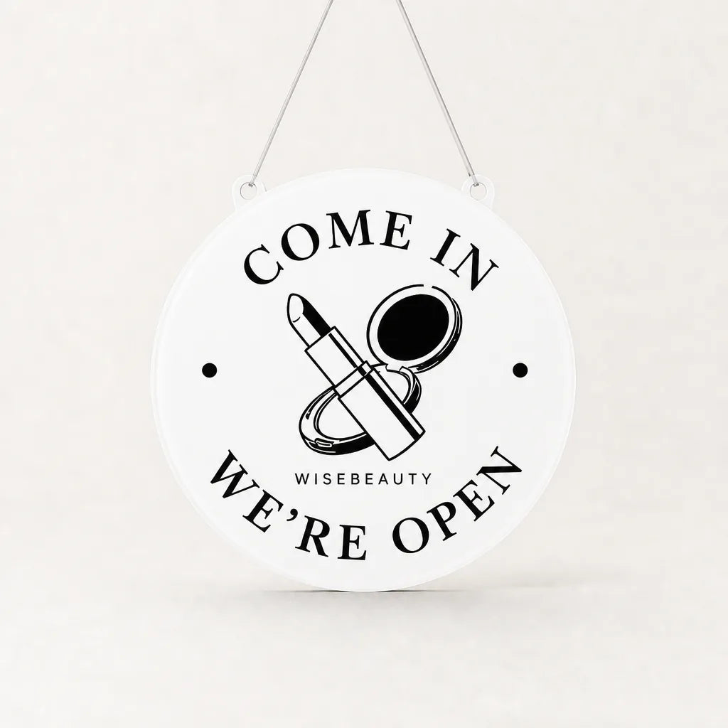 Beauty Salon custom acrylic open/closed sign white glossy front WiseTap
