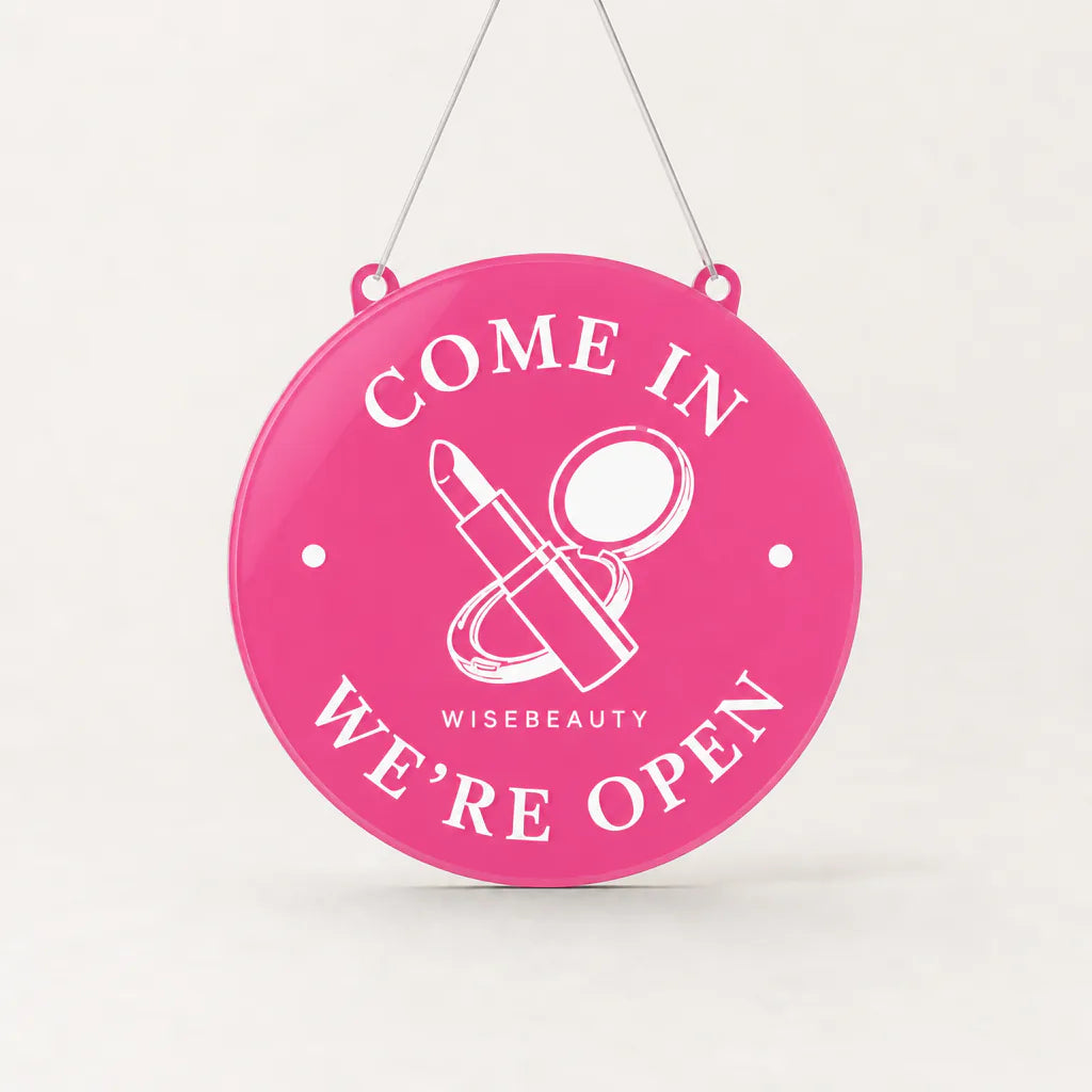Beauty Salon custom acrylic open/closed sign pink glossy front WiseTap