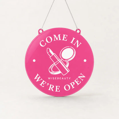 Beauty Salon custom acrylic open/closed sign pink glossy front WiseTap