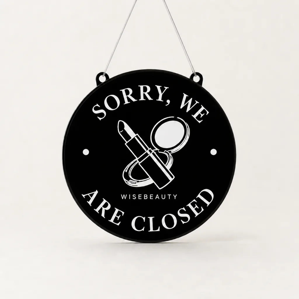 Beauty Salon custom acrylic open/closed sign black glossy closed back WiseTap