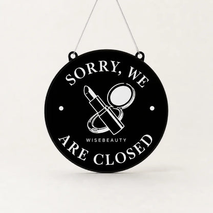 Beauty Salon custom acrylic open/closed sign black glossy closed back WiseTap