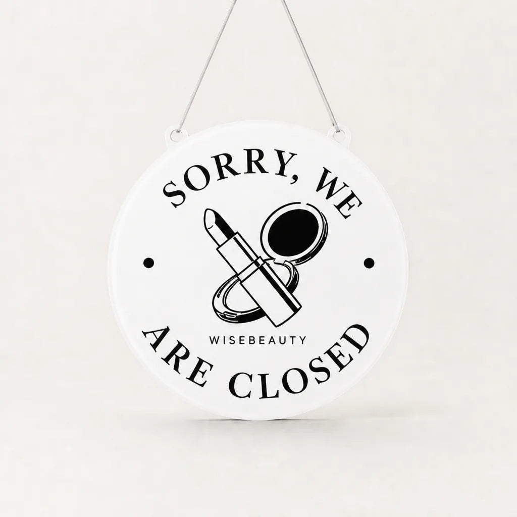 Beauty Salon custom acrylic open/closed sign white glossy closed back WiseTap