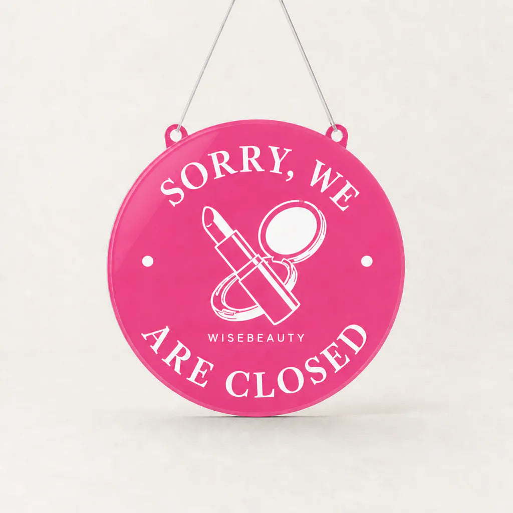 Beauty Salon custom acrylic open/closed sign pink glossy closed back WiseTap