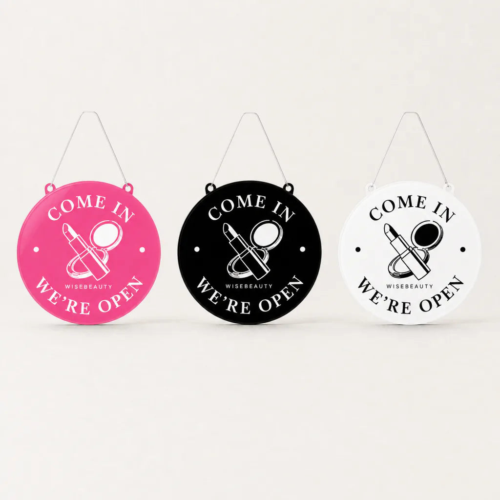 Beauty Salon custom acrylic open/closed sign pink black white glossy finishes WiseTap
