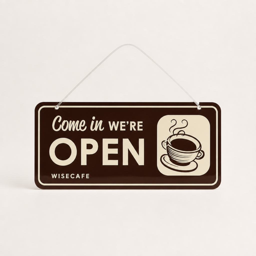 Coffee Shop Custom Acrylic Open Closed Sign WiseTap espresso Come in WE ARE OPEN WiseCafe