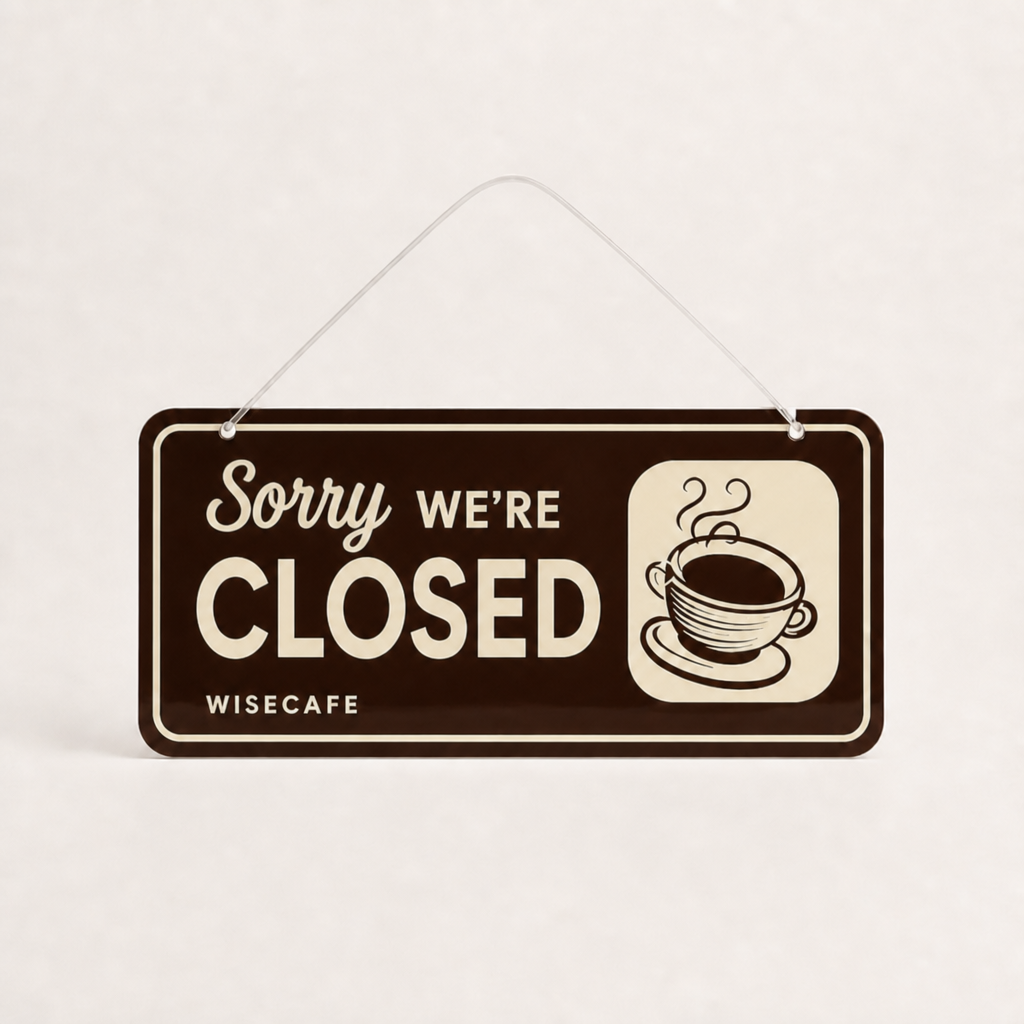 Coffee Shop Custom Acrylic Open Closed Sign WiseTap espresso Sorry WE ARE CLOSED WiseCafe