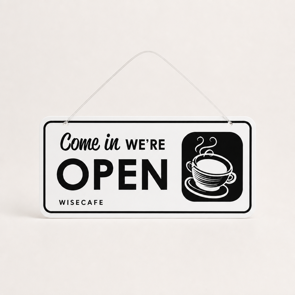 Coffee Shop Custom Acrylic Open Closed Sign WiseTap white / black Come in WE ARE OPEN WiseCafe