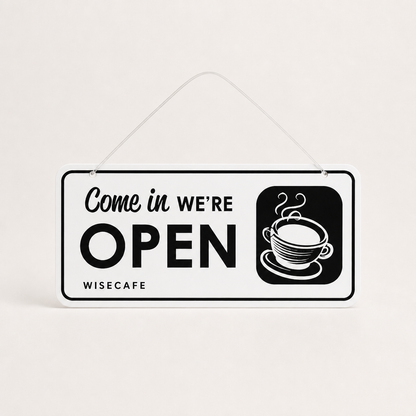 Coffee Shop Custom Acrylic Open Closed Sign WiseTap white / black Come in WE ARE OPEN WiseCafe