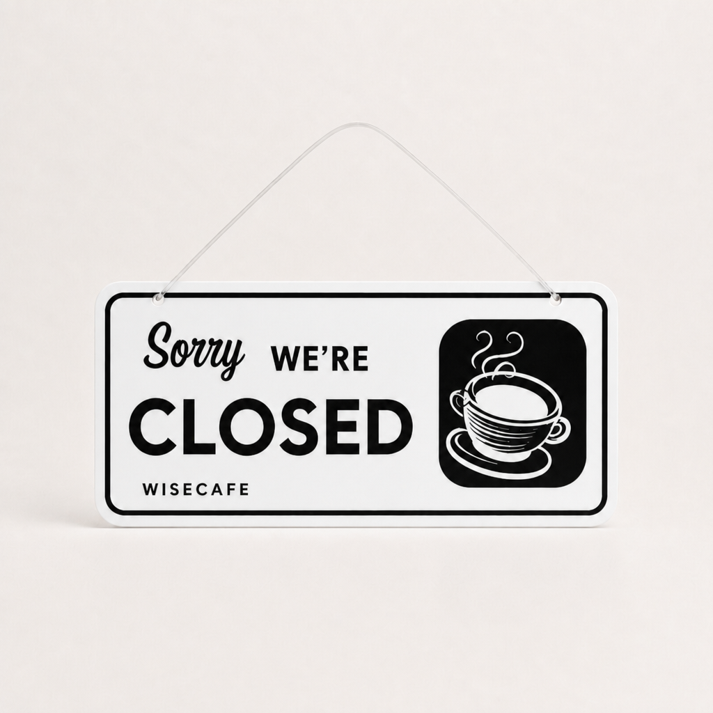 Coffee Shop Custom Acrylic Open Closed Sign WiseTap white / black Sorry WE ARE CLOSED WiseCafe