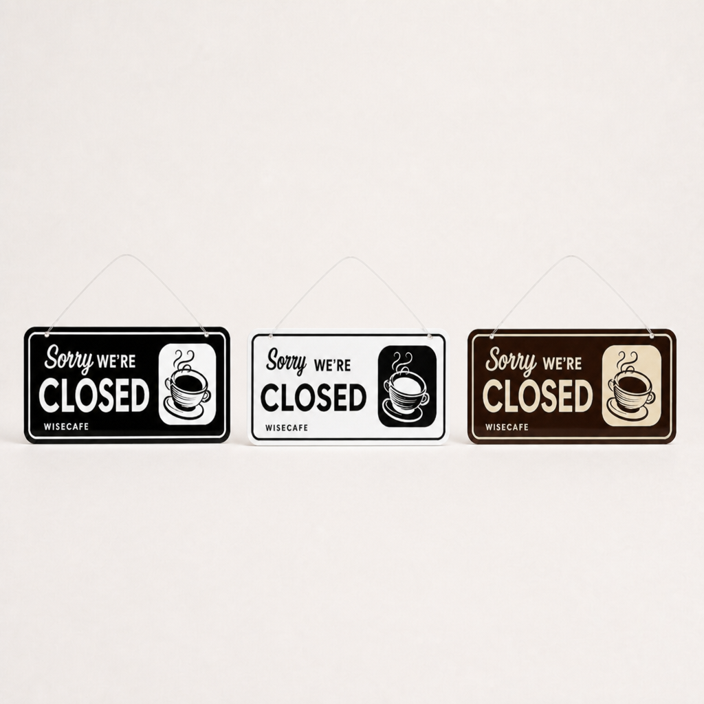 Coffee Shop Custom Acrylic Open Closed Sign WiseTap black / white, white / black and espresso lineup