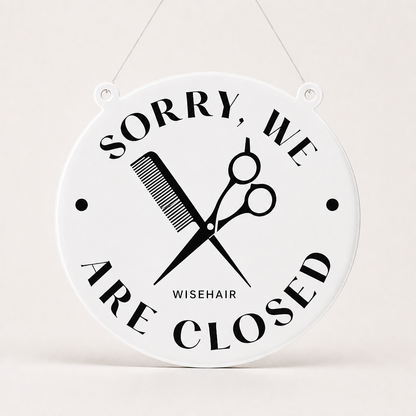 Hair Specialist Custom Acrylic Open Closed Sign WiseTap white glossy SORRY WE ARE CLOSED WiseHair