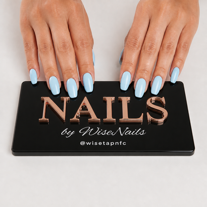 WiseTap 3D acrylic nailfie photo prop, black glossy, rose-gold NAILS by WiseNails, nails on the top edge