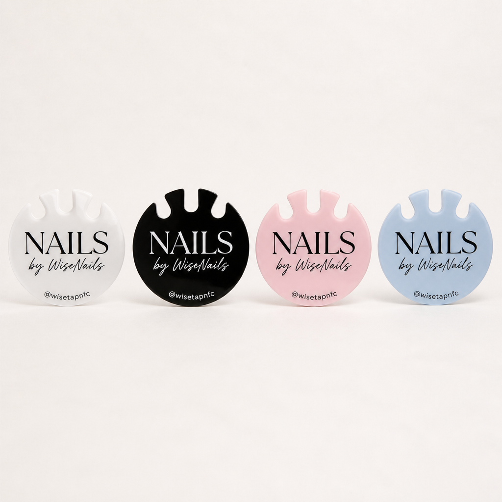 Nail Tech Circle Nail Photo Prop WiseTap four finishes white black baby pink baby blue