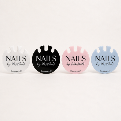Nail Tech Circle Nail Photo Prop WiseTap four finishes white black baby pink baby blue