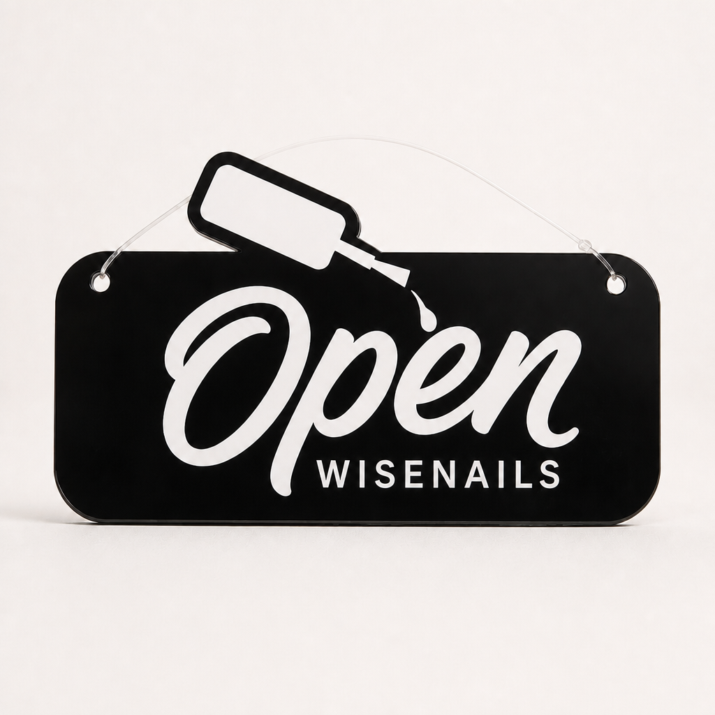 Custom Acrylic Open Closed Sign WiseTap black glossy OPEN WiseNails