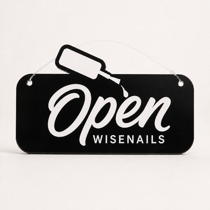 Custom Acrylic Open Closed Sign WiseTap black glossy OPEN WiseNails