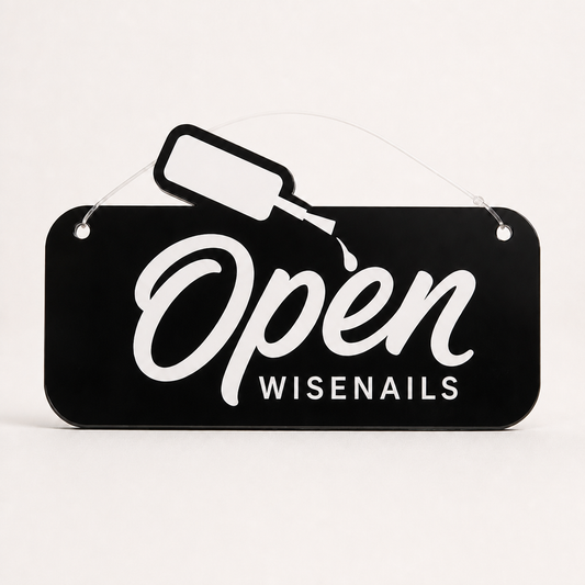 Custom Acrylic Open Closed Sign WiseTap black glossy OPEN WiseNails