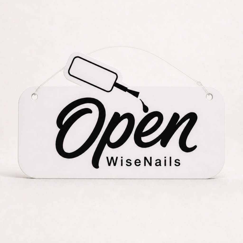Custom Acrylic Open Closed Sign WiseTap white glossy OPEN WiseNails
