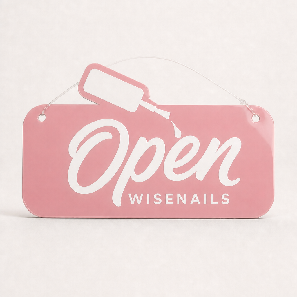 Custom Acrylic Open Closed Sign WiseTap pink glossy OPEN WiseNails