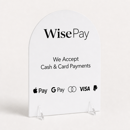 Custom Acrylic Card Payments Sign WiseTap white glossy WisePay
