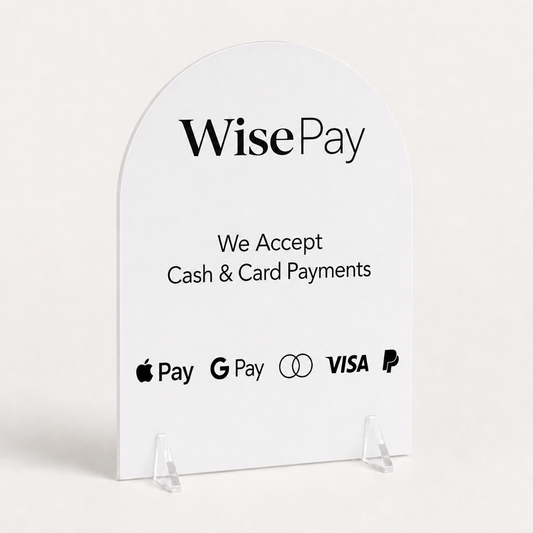 Custom Acrylic Card Payments Sign WiseTap white glossy WisePay