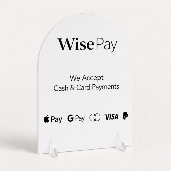 Custom Acrylic Card Payments Sign WiseTap white glossy WisePay