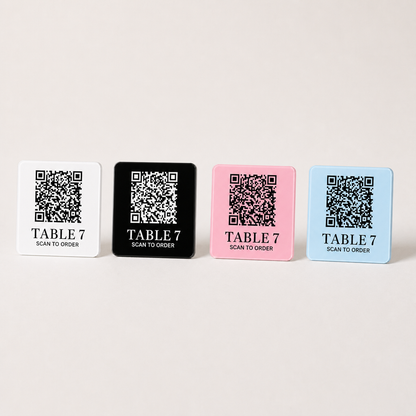 Custom Acrylic QR Table Plaques WiseTap white black baby pink baby blue TABLE 7