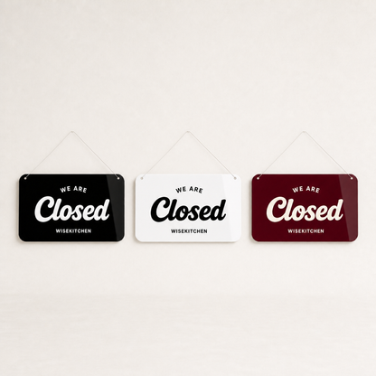 Restaurant Custom Acrylic Open Closed Sign WiseTap black white and burgundy glossy lineup