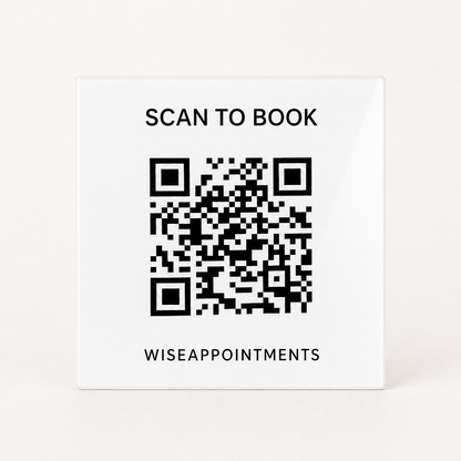 Custom Acrylic Scan to Book Sign WiseTap white glossy WiseAppointments