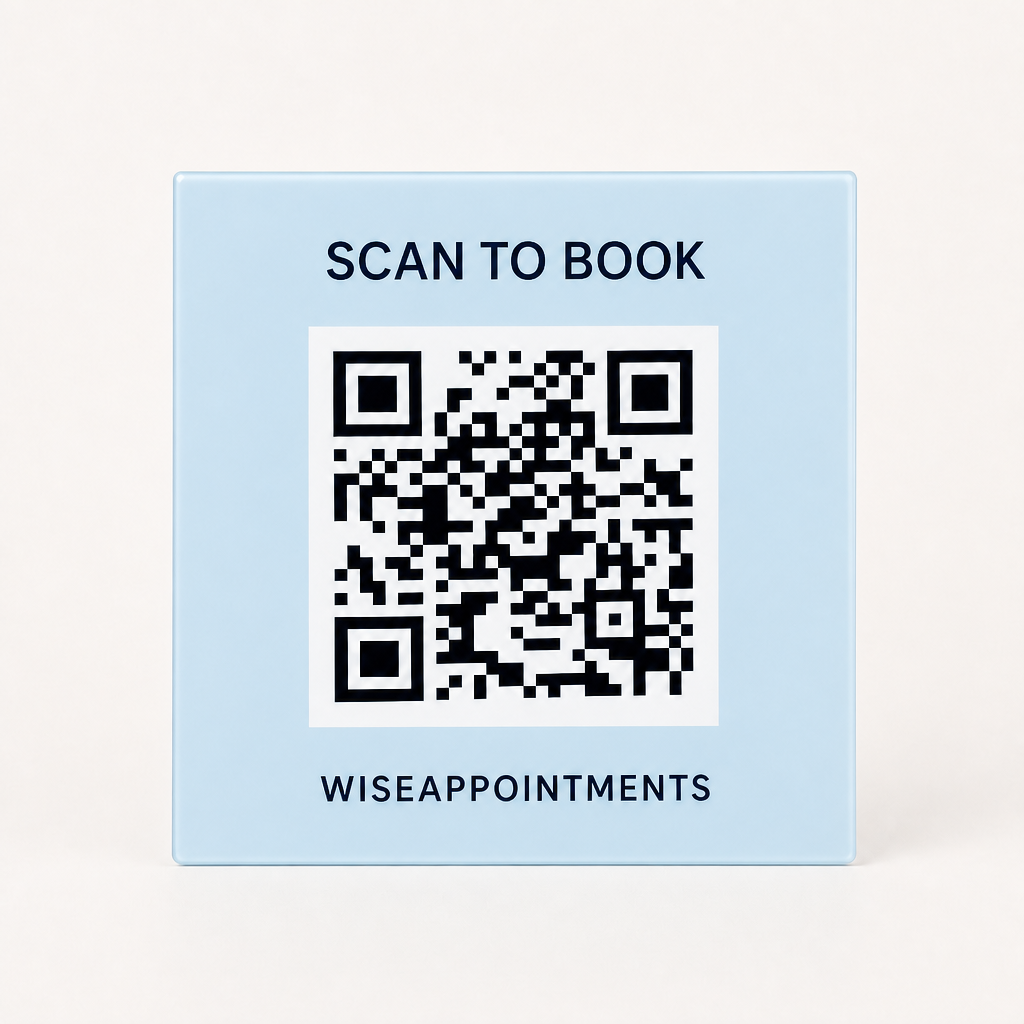 Custom Acrylic Scan to Book Sign WiseTap baby blue glossy WiseAppointments