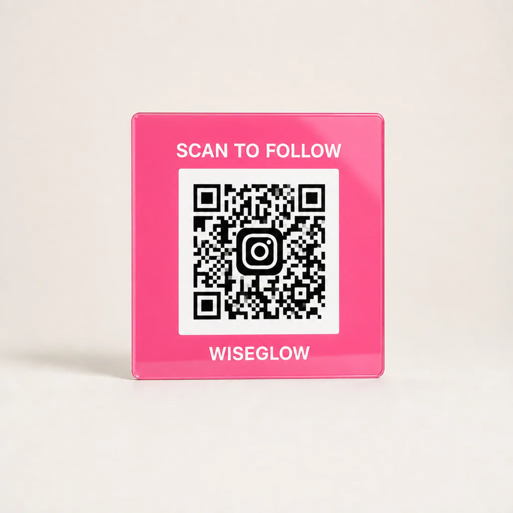 Custom Acrylic Scan to Instagram Sign pink glossy WiseGlow WiseTap