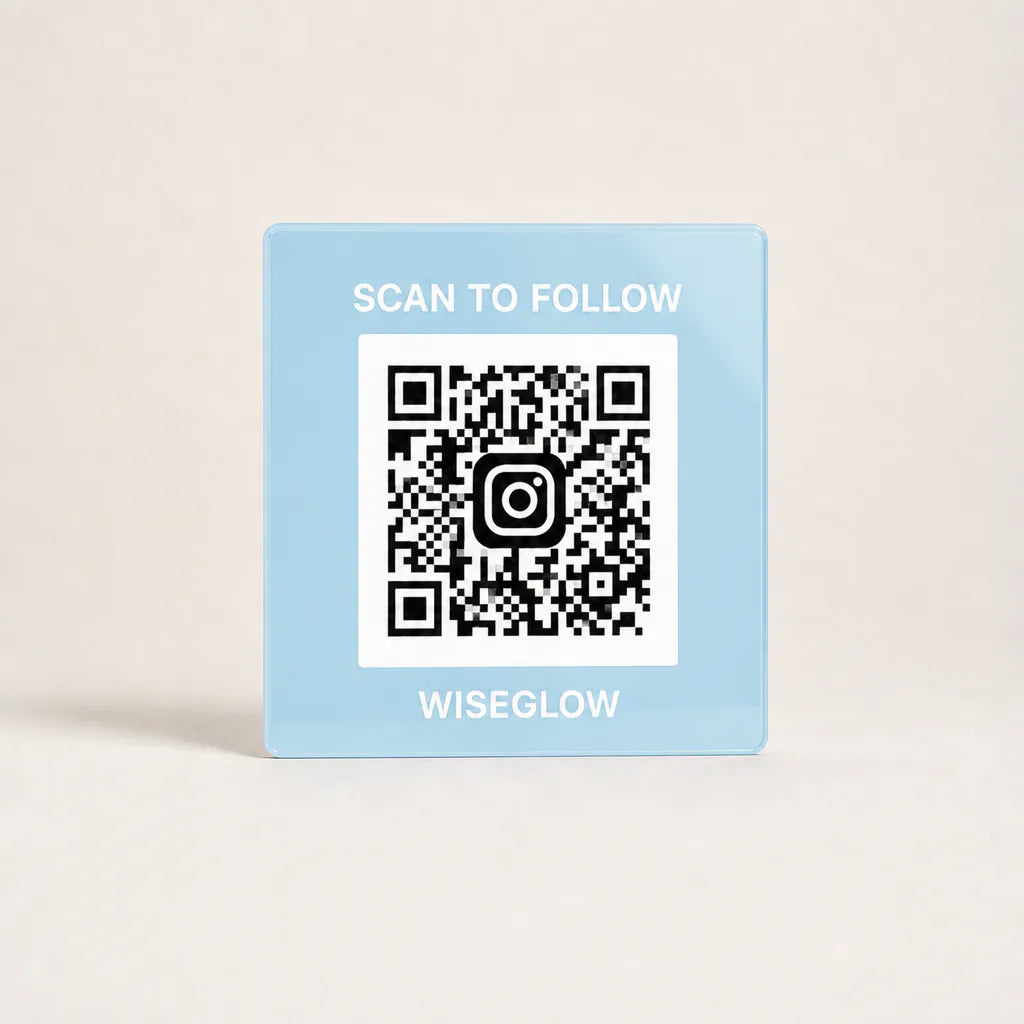Custom Acrylic Scan to Instagram Sign baby blue glossy WiseGlow WiseTap
