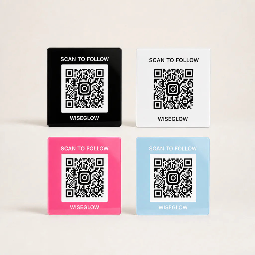 Custom Acrylic Scan to Instagram Sign black white pink baby blue finishes WiseTap