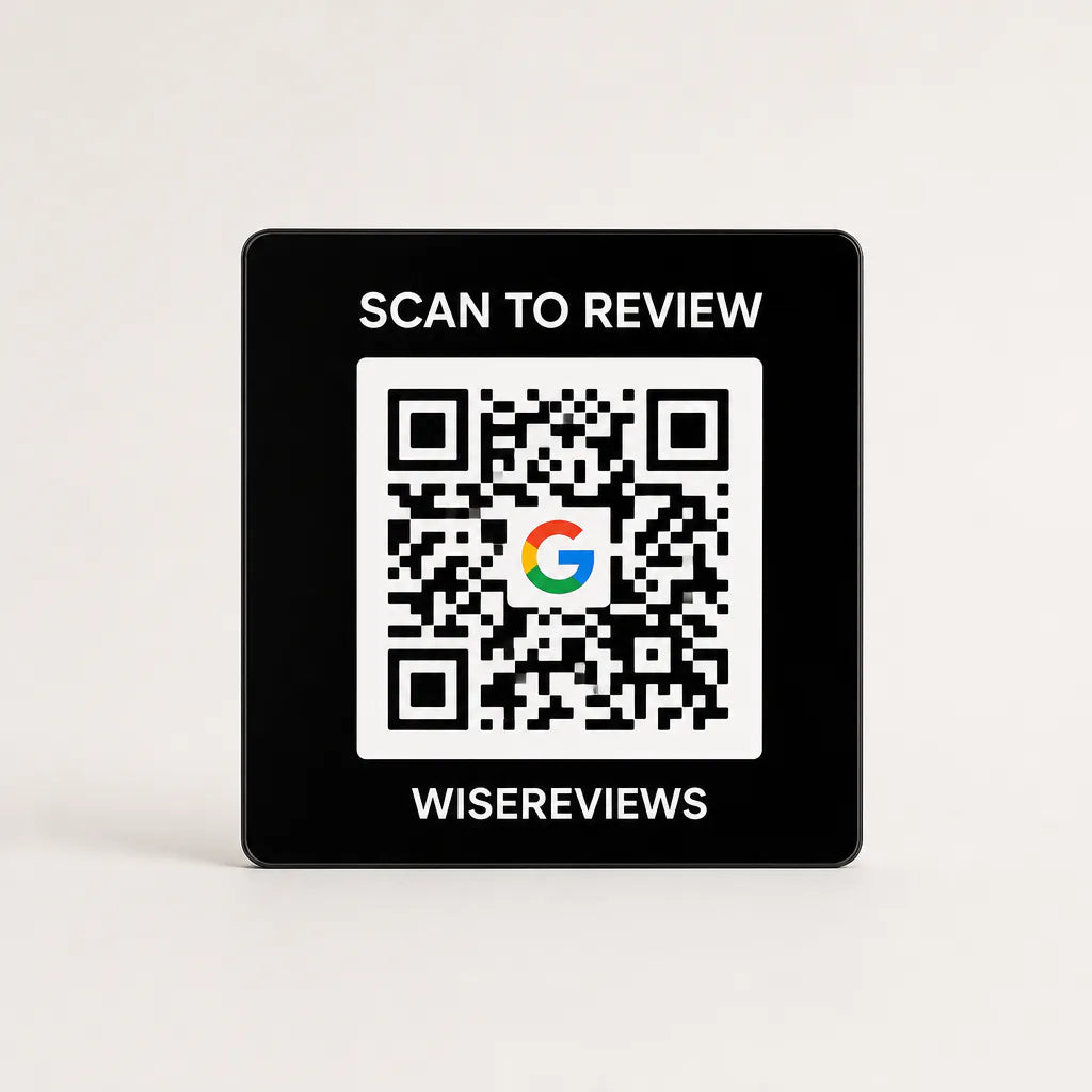 Custom Acrylic Scan to Google Reviews Sign black glossy WiseReviews WiseTap