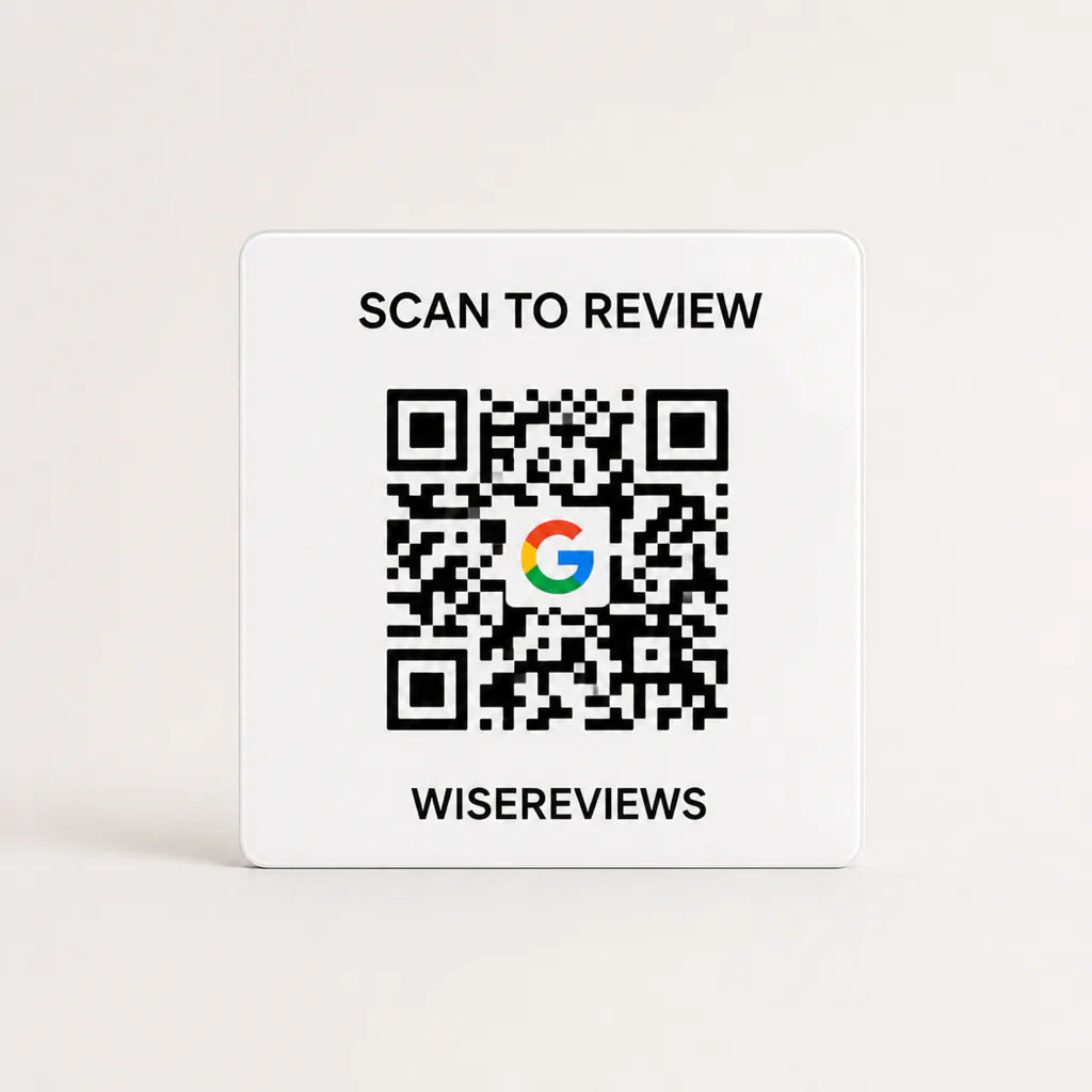 Custom Acrylic Scan to Google Reviews Sign white glossy WiseReviews WiseTap