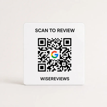 Custom Acrylic Scan to Google Reviews Sign white glossy WiseReviews WiseTap
