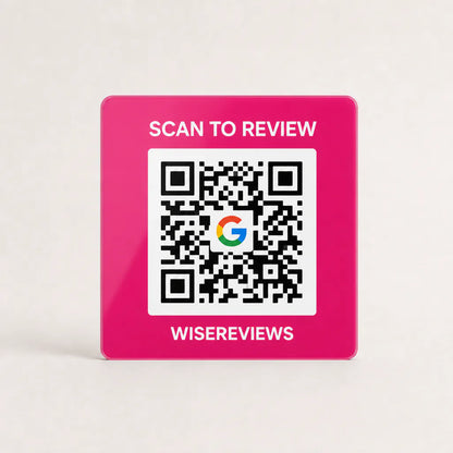Custom Acrylic Scan to Google Reviews Sign pink glossy WiseReviews WiseTap